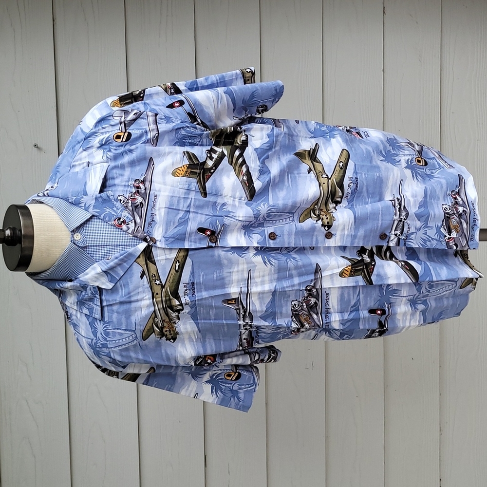 KALAHEO Military War Planes Cotton Rayon XL Short Sleeve USA Hawaiian Shirt RARE